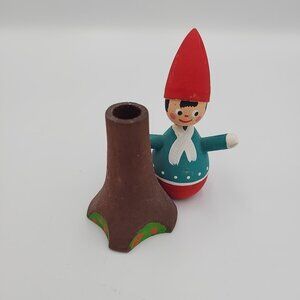 Vintage Swedish Folk Art Wooden Figurines: Apple Tree Doll 3" Tall Sweden